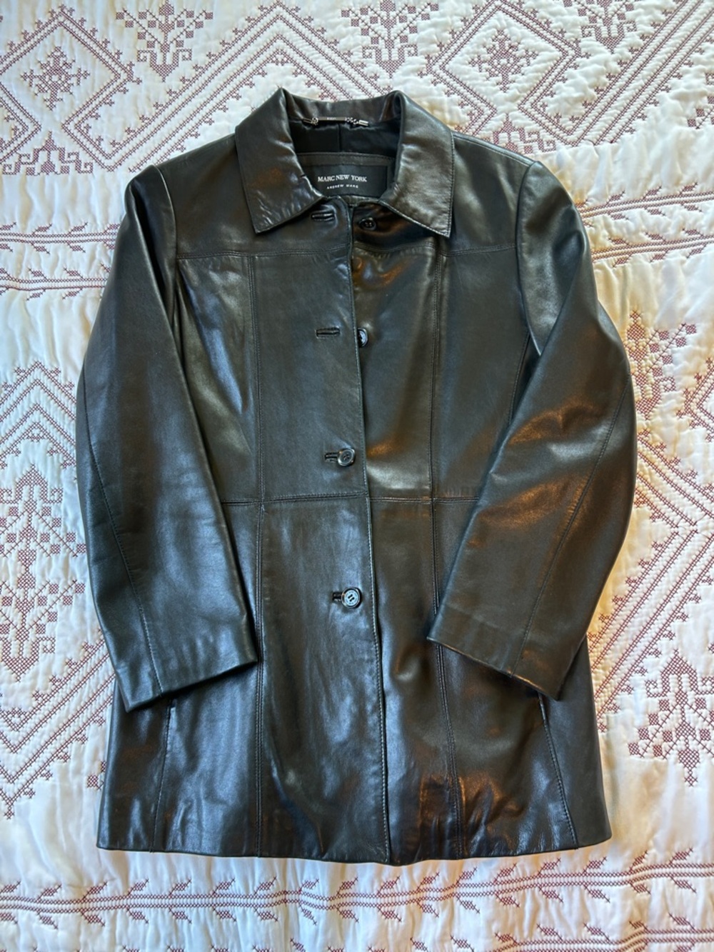 Marc New York Black Leather Button-Front Jacket